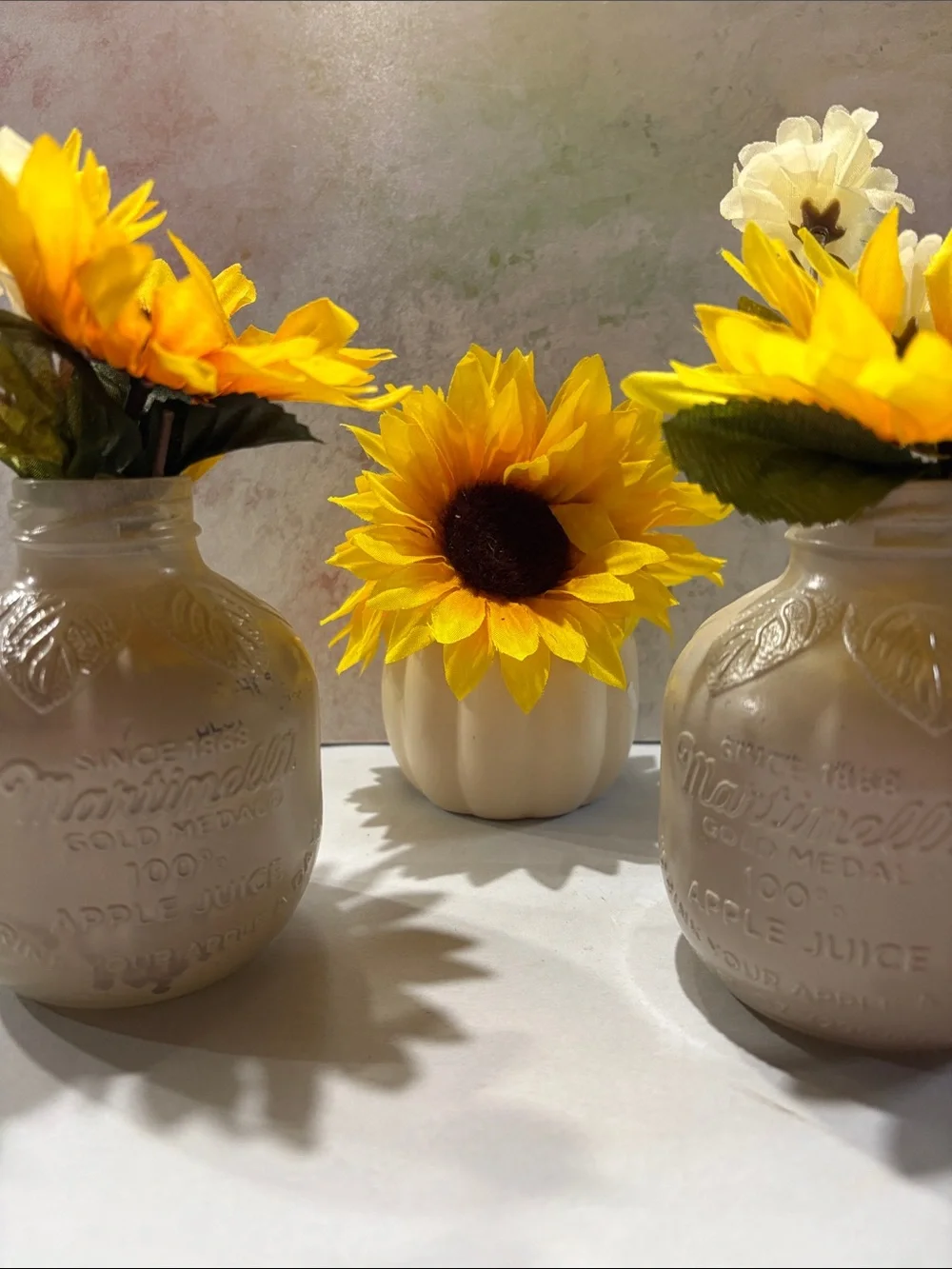 Set of 3 pumpkin apple Mason Jar Vase fall Sunflower Arrangements